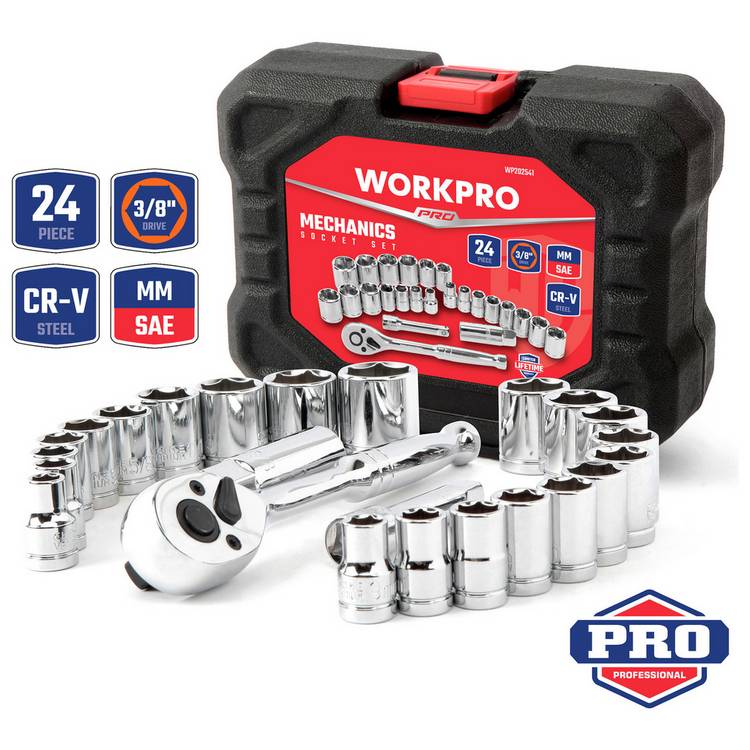 WORKPRO 25 piece socket set with storage case - British product