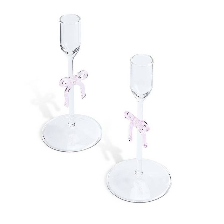 Argos Home glass bow taper candle holders set of 2 23cm (British brand)
