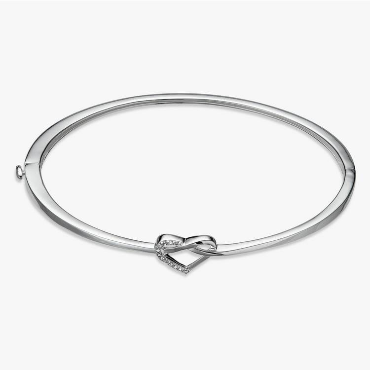 Revere sterling silver diamond heart knot bangle - British product