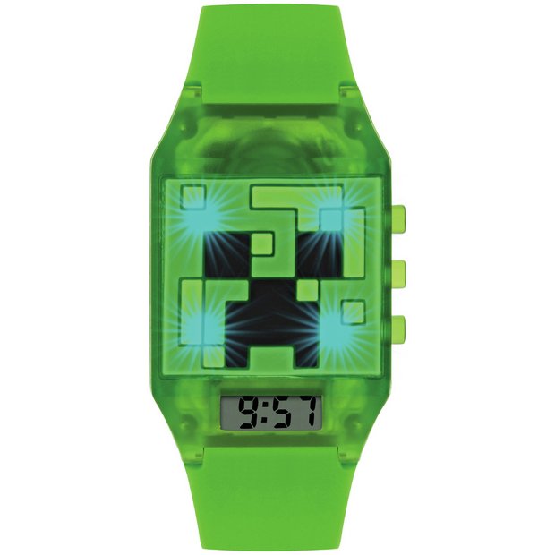 Minecraft kids green digital watch with silicone strap (British brand)