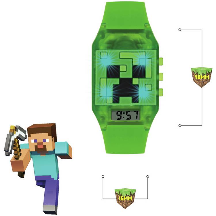 Minecraft kids green digital watch with silicone strap (British brand)