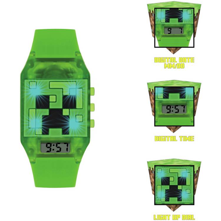 Minecraft kids green digital watch with silicone strap (British brand)