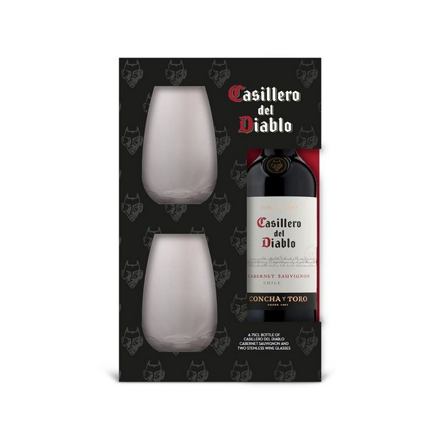 Concha Y Toro Casillero wine and stemless glasses gift set 75cl - British product