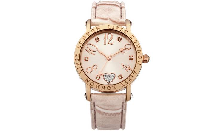 Lipsy pink faux leather strap watch 35mm, UK version
