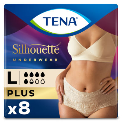 Tena Silhouette Cream L Incontinence Pants 8 Pack, imported from the UK