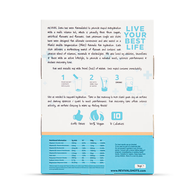 Revival Zero Peach Iced Tea drink mix sachets - British product