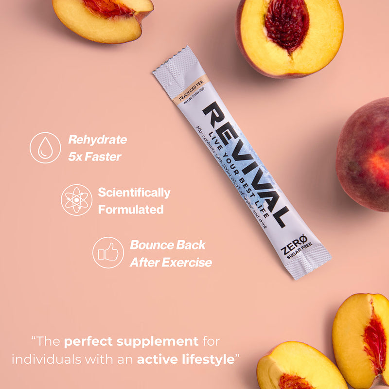 Revival Zero Peach Iced Tea drink mix sachets - British product