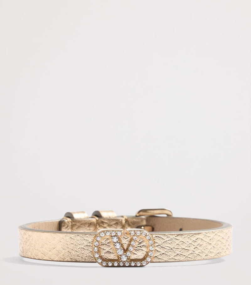 Valentino Garavani rose-gold leather VLogo bracelet 1cm, imported from the UK