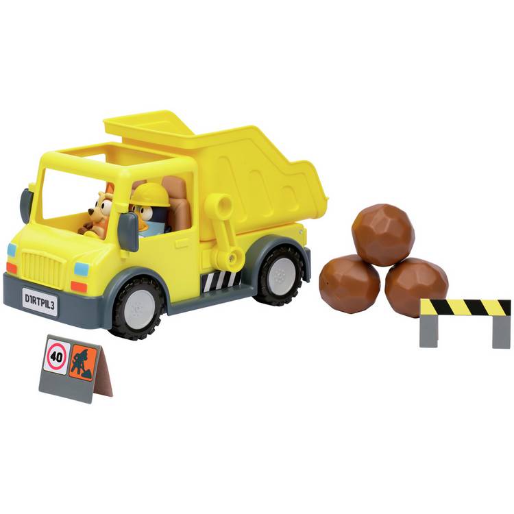 Bluey dump truck playset with rocks and signs, UK version