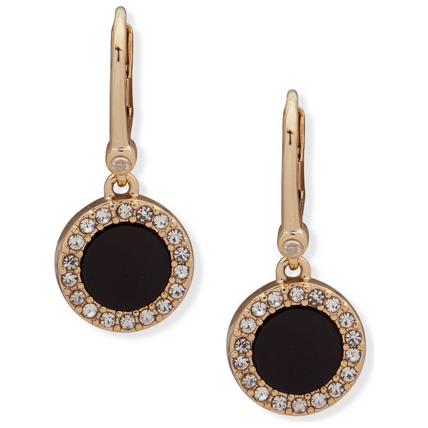 DKNY Gold and Black Crystal Drop Earrings 12.19mm, imported from the UK