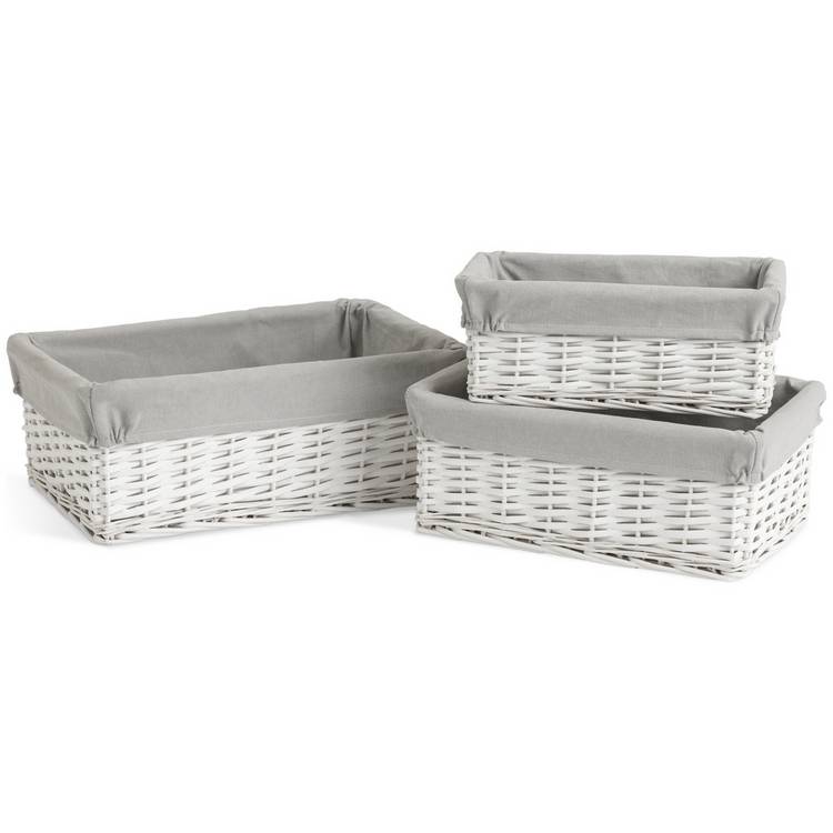 Habitat pack of 3 wicker storage baskets white (British brand)