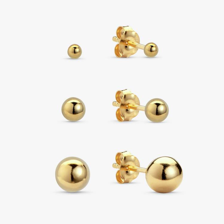 Revere gold plated stud earrings set of 3 - British product