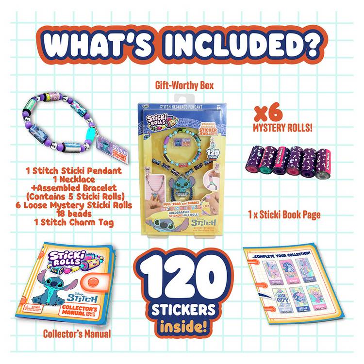 Disney Stitch Sticki Rolls pendant and bracelet set, UK version