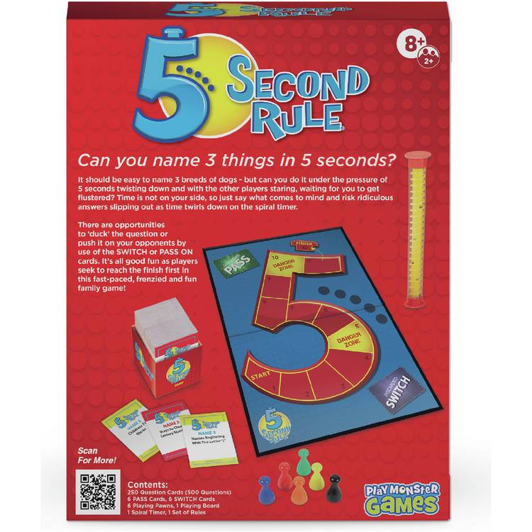 5 Second Rule board game with spiral timer, imported from the UK