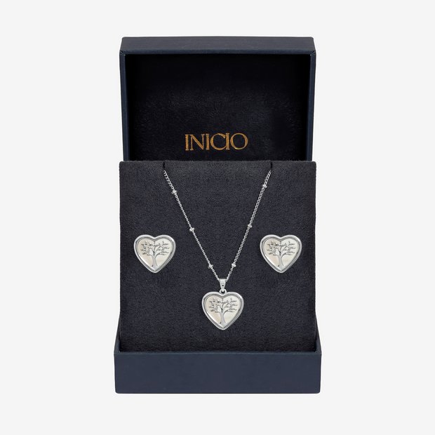 Inicio mother of pearl pendant earrings set, imported from the UK