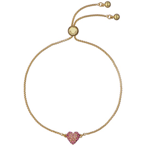 Ted Baker gold plated pink crystal heart adjustable bracelet - British product