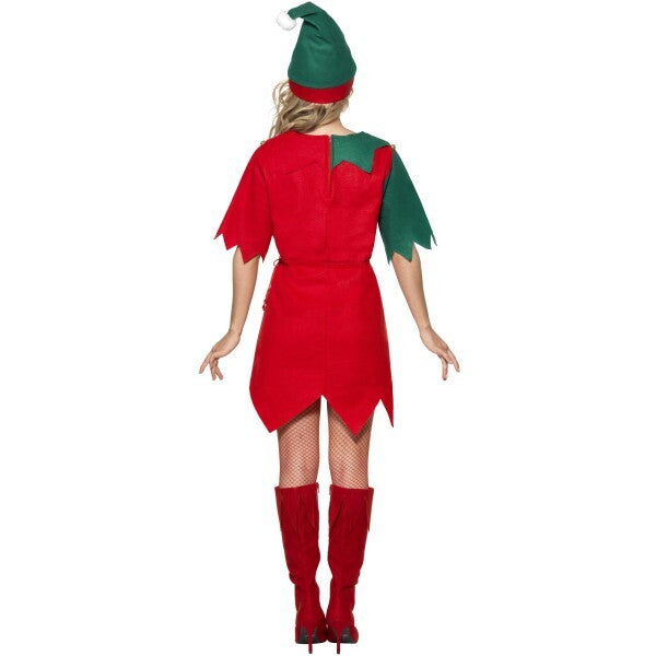 Smiffys elf costume red and green dress hat and tunic, UK version