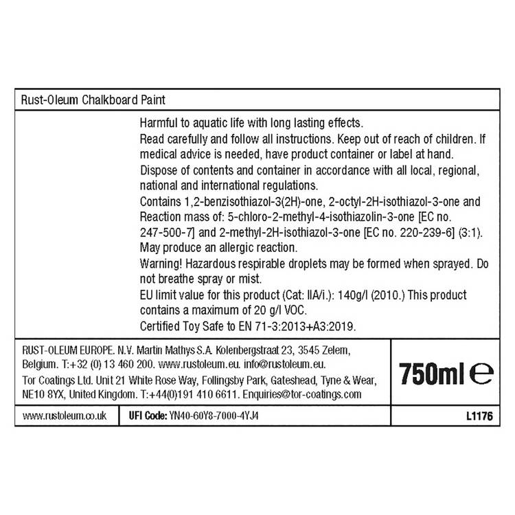 Rust-Oleum chalkboard matt paint 750ml black, UK version