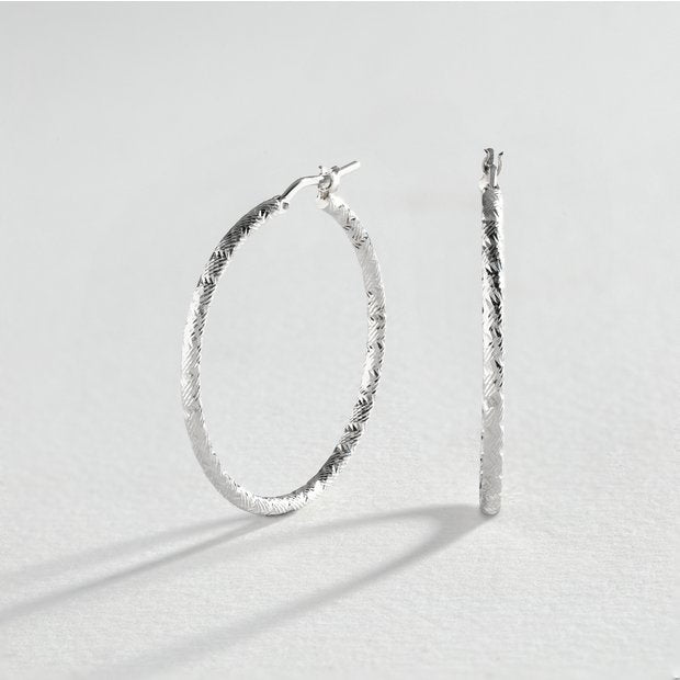 Revere silver diamond cut hoop earrings 2mm, UK version