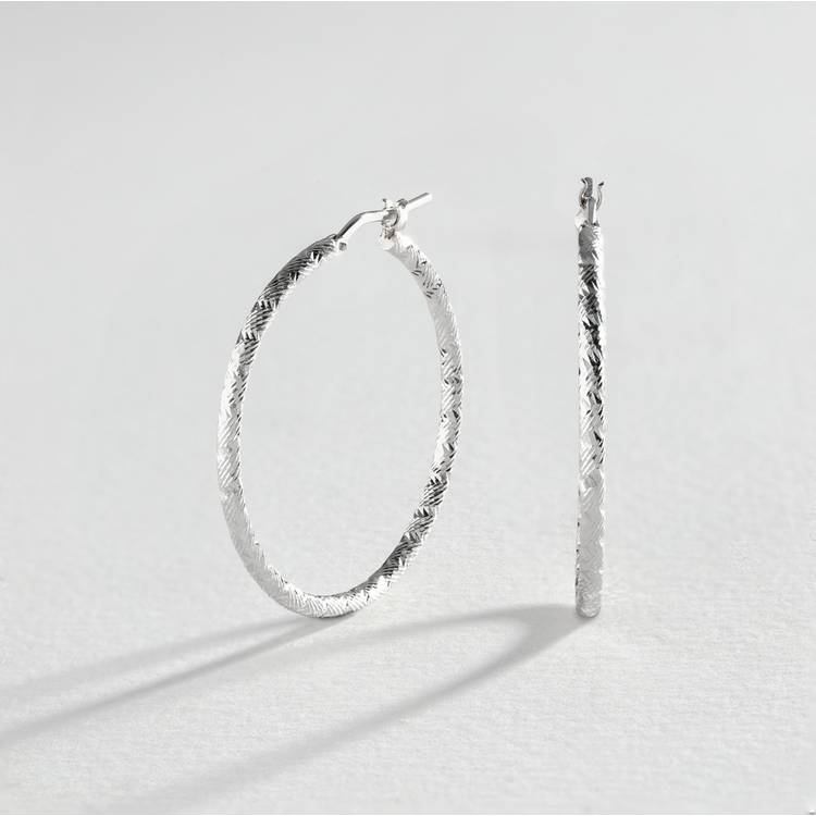 Revere silver diamond cut hoop earrings 2mm, UK version