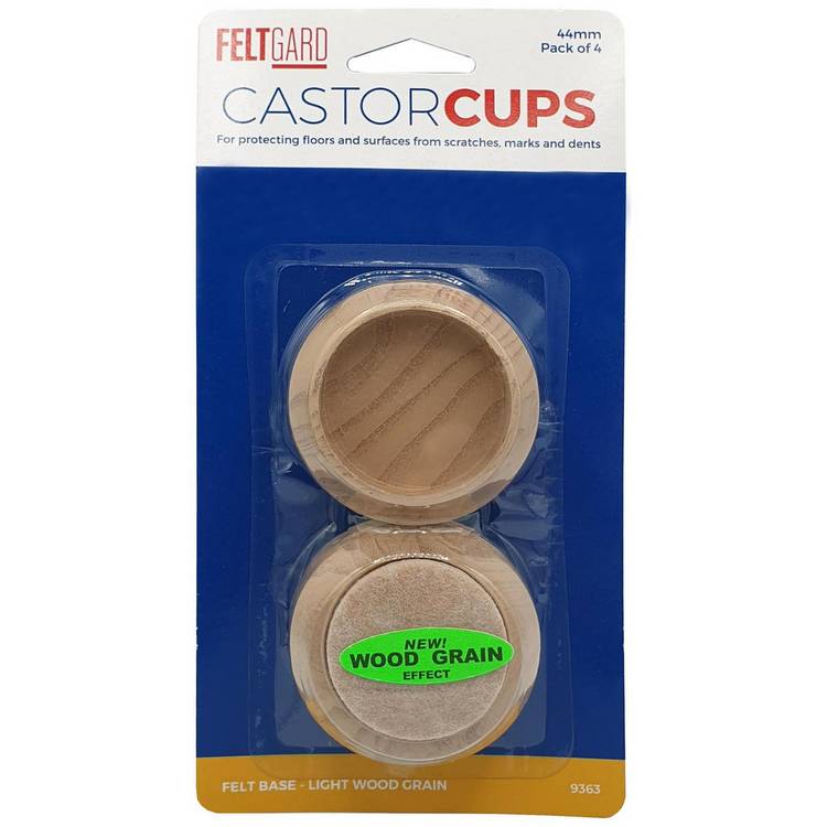 Felt Gard 44mm castor cups wood effect 4 pack - British product