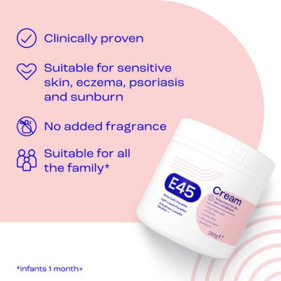 E45 emollient cream for eczema 350g, British product