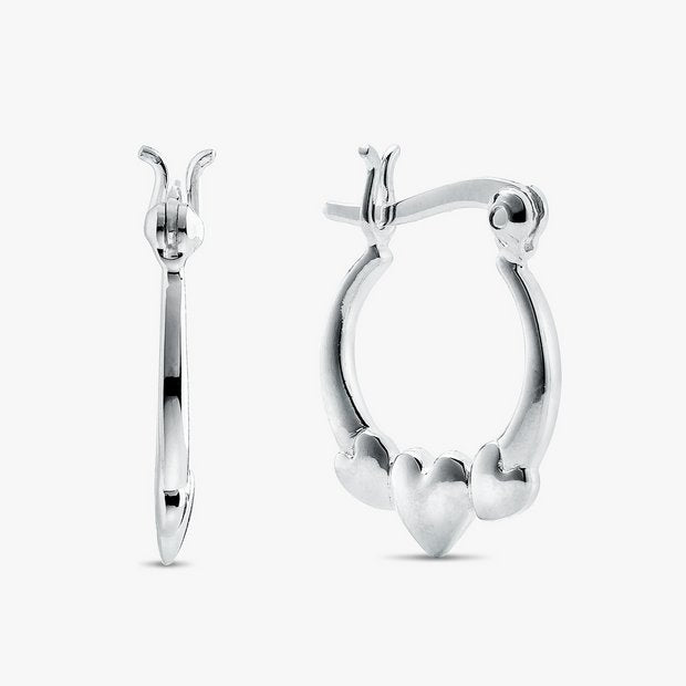 Revere sterling silver triple heart creole hoop earrings, imported from the UK