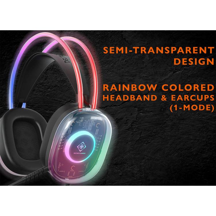 Deltaco DH230 wired gaming headset semi-transparent black - British product