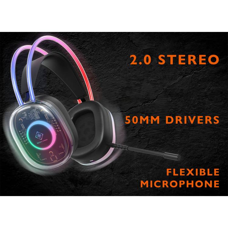 Deltaco DH230 wired gaming headset semi-transparent black - British product