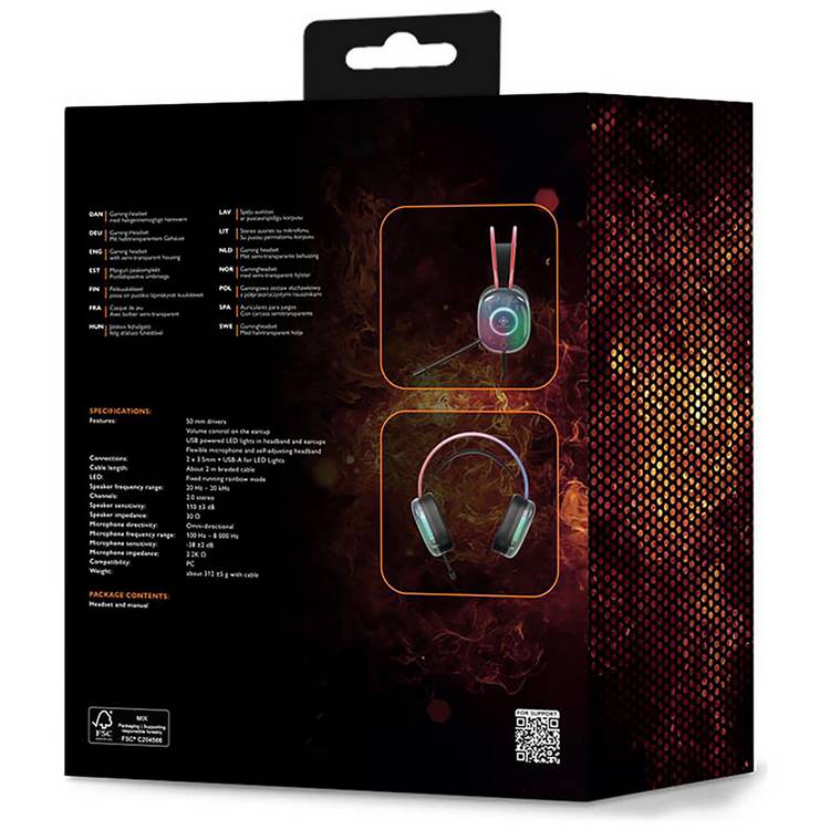 Deltaco DH230 wired gaming headset semi-transparent black - British product