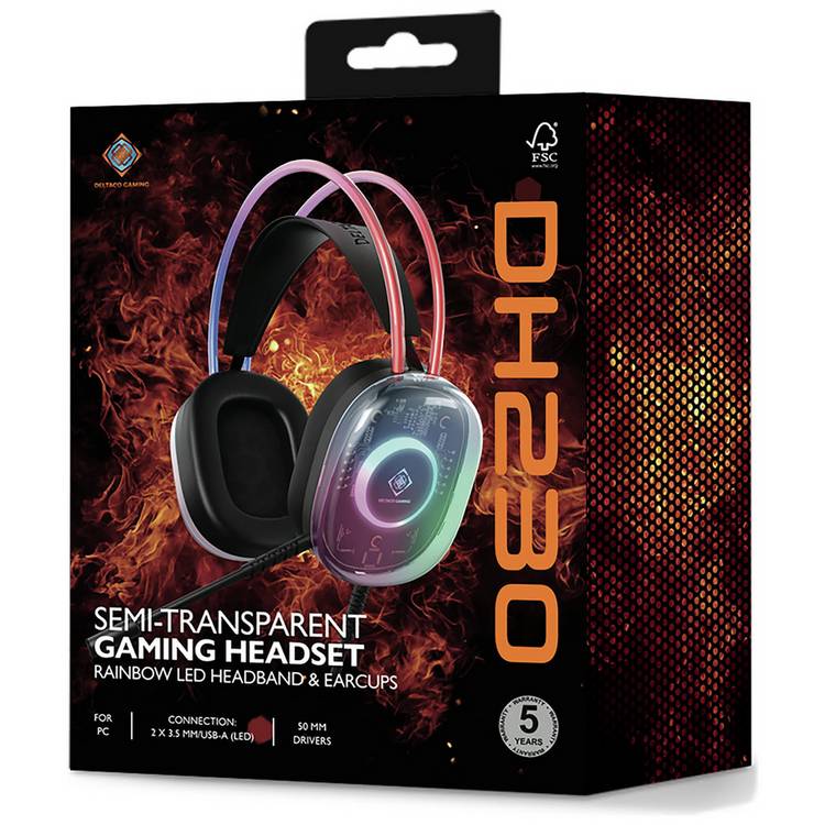 Deltaco DH230 wired gaming headset semi-transparent black - British product