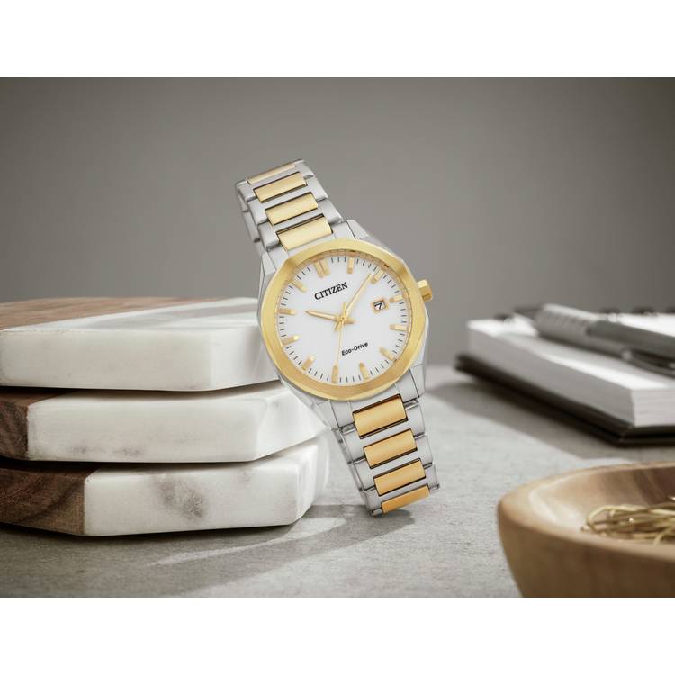 Citizen Eco-Drive men's two tone white dial watch, UK version