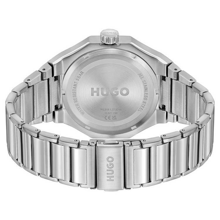 HUGO Grail Skeleton watch silver dial stainless steel bracelet - British product
