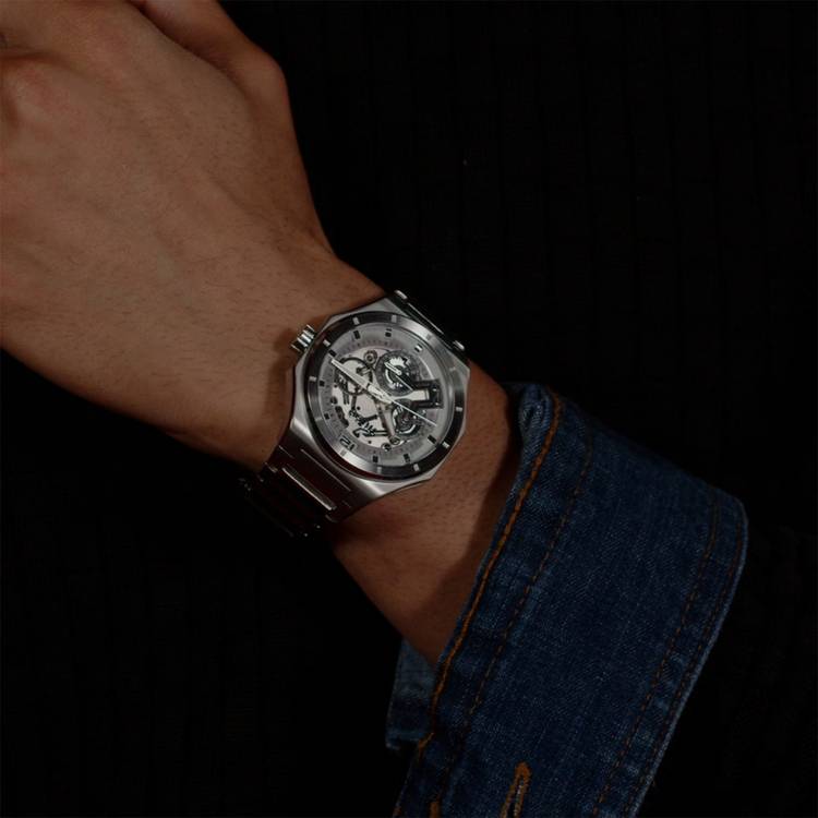 HUGO Grail Skeleton watch silver dial stainless steel bracelet - British product