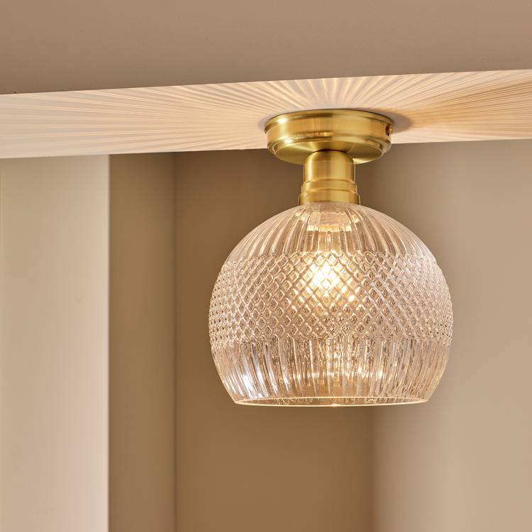 Argos Home Perses cut glass flush ceiling light brass 20cm - British product