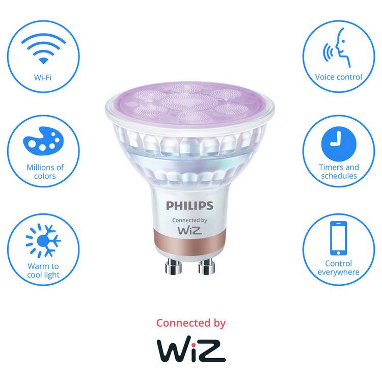 Philips WiZ GU10 smart light bulb pack of 2 (British brand)