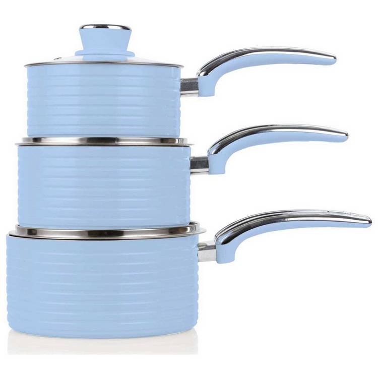 Swan Retro blue saucepan set 3 piece - British brand