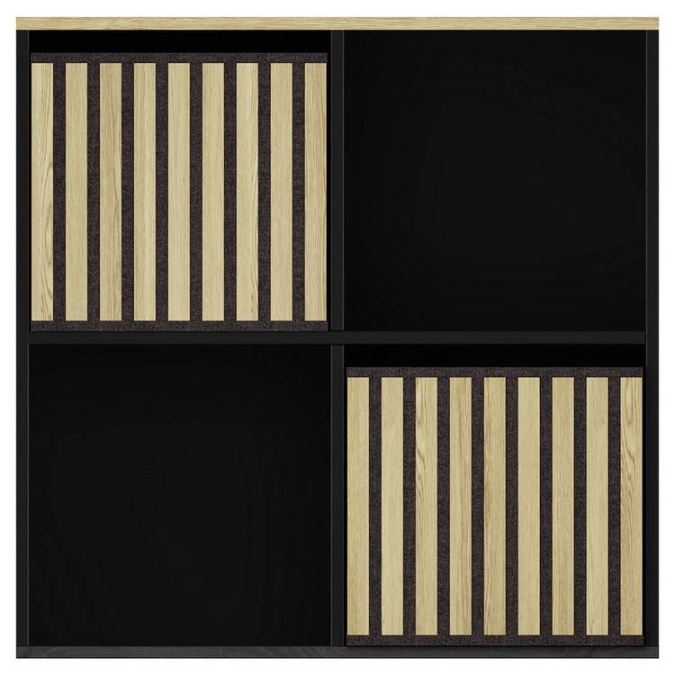 GFW Kube 4 cube storage unit in black with oak-effect boxes, UK version