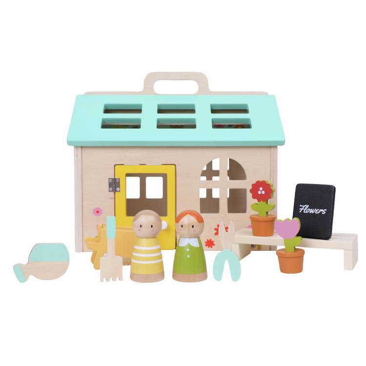 Chad Valley wooden garden house set with figures, UK version