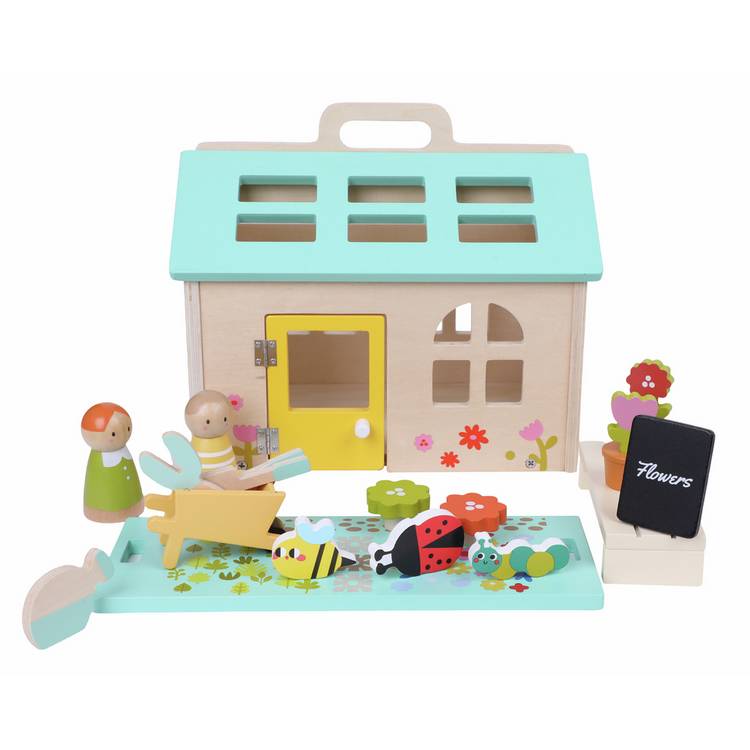 Chad Valley wooden garden house set with figures, UK version