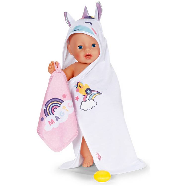 Baby Born unicorn hooded towel set for dolls 36cm - British product