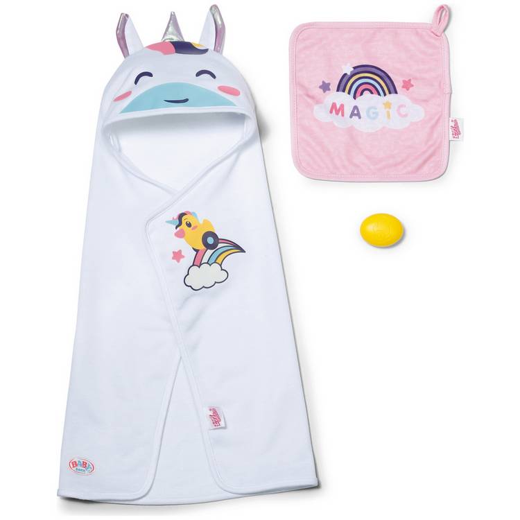 Baby Born unicorn hooded towel set for dolls 36cm - British product