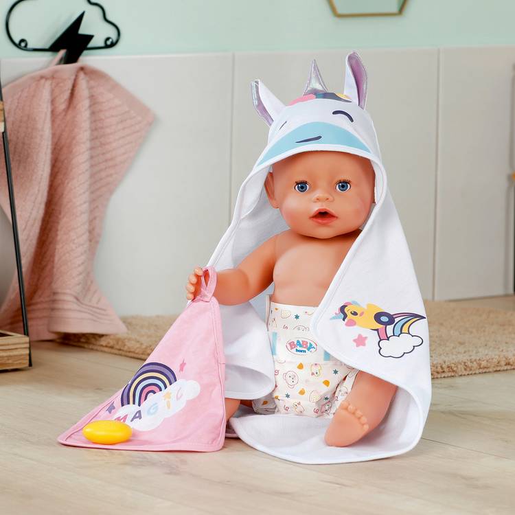 Baby Born unicorn hooded towel set for dolls 36cm - British product