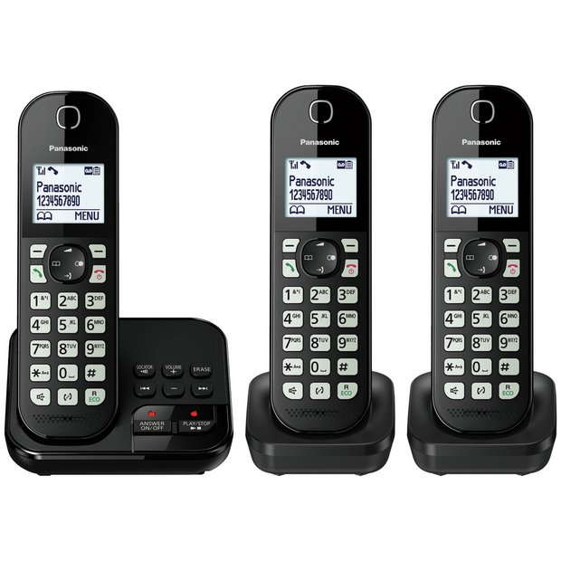 Panasonic cordless phone triple handset pack with answer machine (British brand)