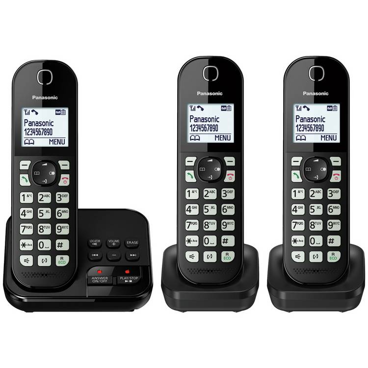 Panasonic cordless phone triple handset pack with answer machine (British brand)