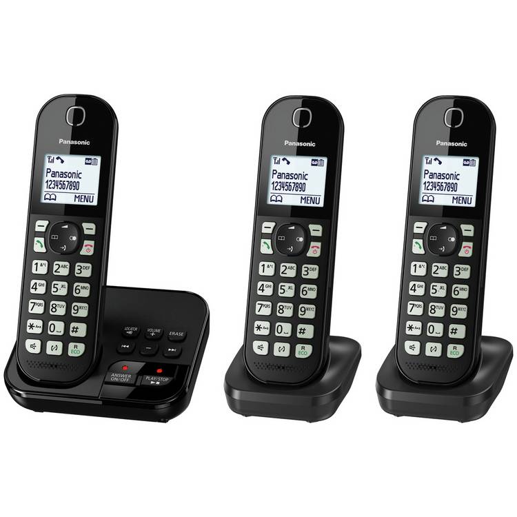 Panasonic cordless phone triple handset pack with answer machine (British brand)