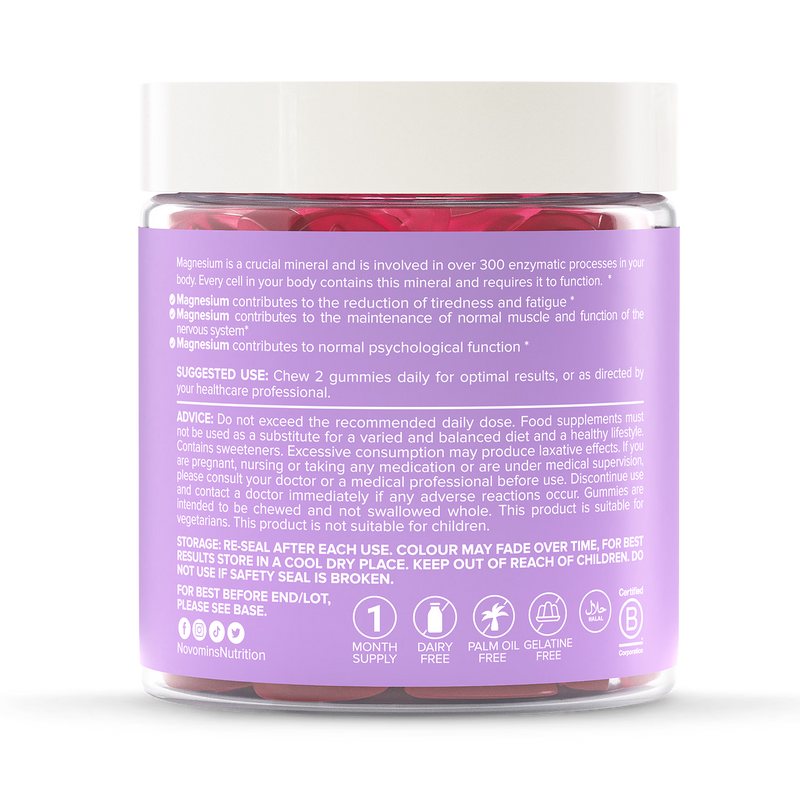 Novomins Magnesium gummies raspberry flavoured 60 pack (British brand)