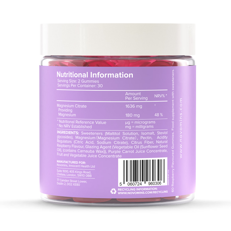 Novomins Magnesium gummies raspberry flavoured 60 pack (British brand)