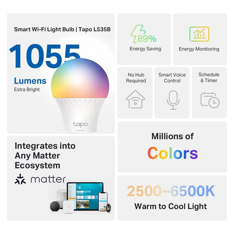 Tapo L535B B22 smart bulb 1055 lumens (British brand)