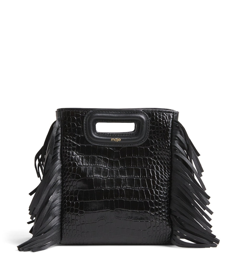 Maje mini leather cross-body bag with fringed trims - British product